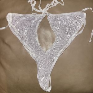 NWOT Sexy Skimpy Romantic White Velvet Feel Y-String Back Stripper Monokini